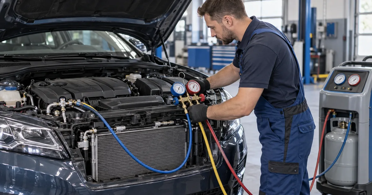 Jak działa klimatyzacja w samochodzie, mechanik sprawdza układ auta
