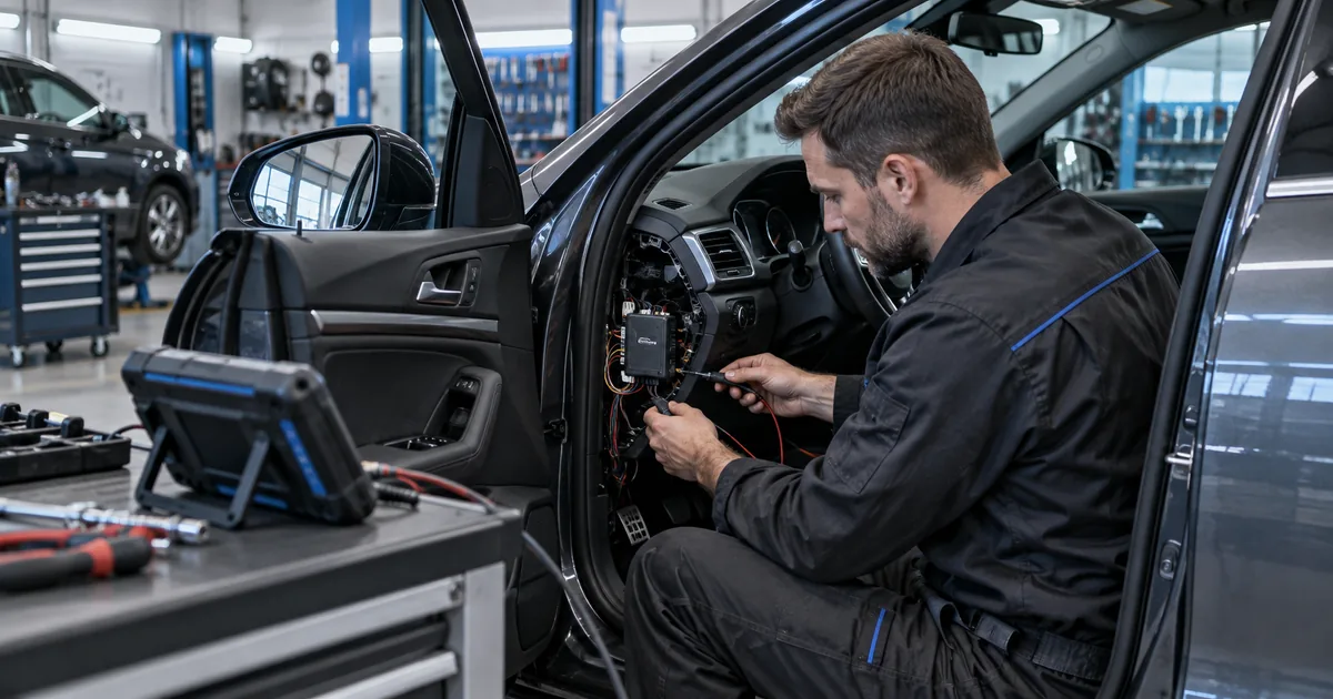 Serwis alarmów Warszawa: technik diagnozuje autoalarm w samochodzie